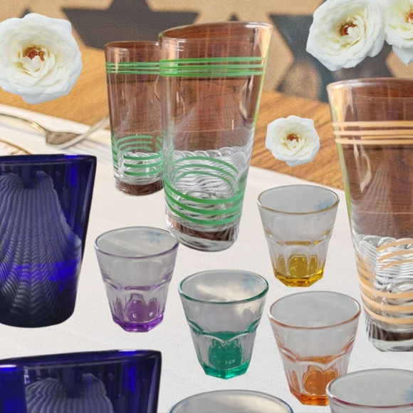 Vintage green striped glasses - Picture 3 of 7